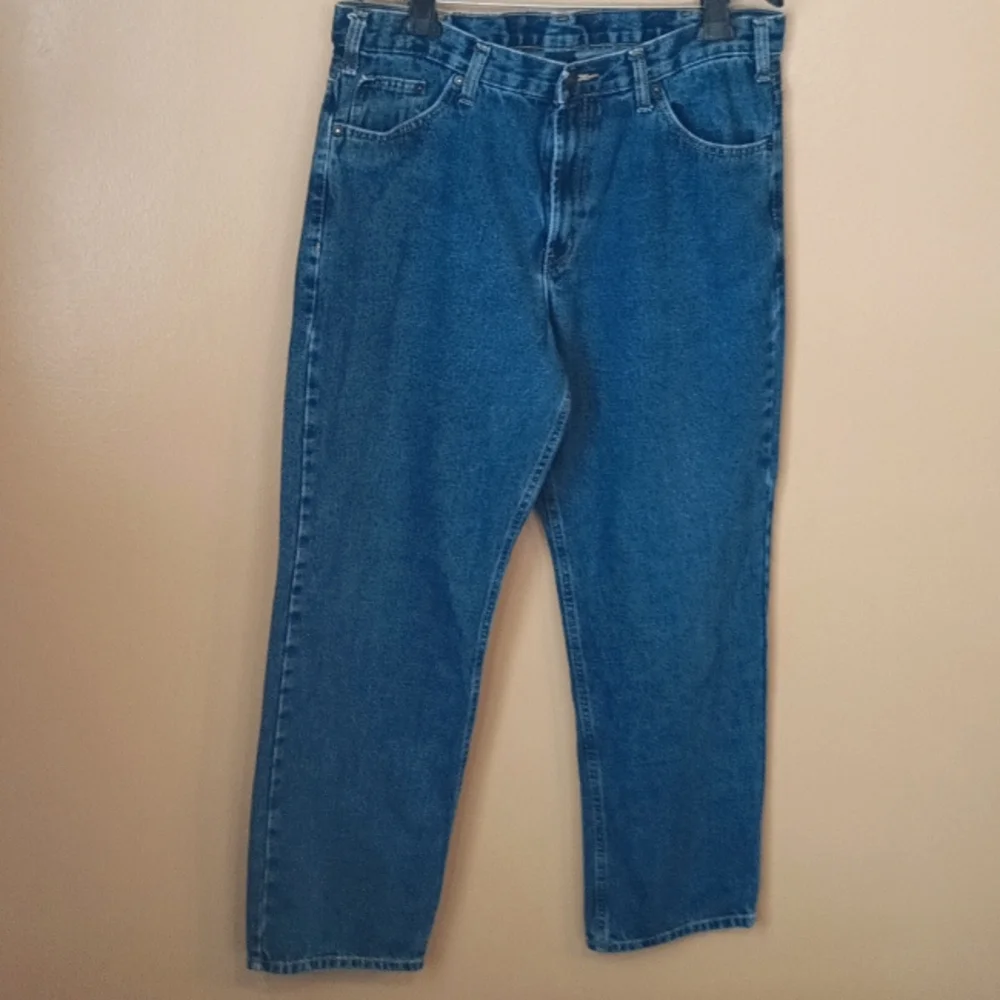 Mens Sz 36X32 Denim blue jeans relaxed classic straight leg jeans 100% cotton - Picture 2 of 8
